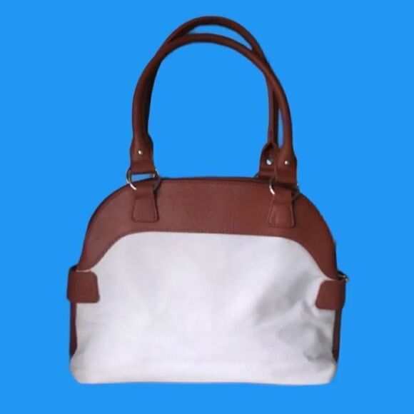 B Amici Amelia White Canvas & Tan Trimming Satchel Shoulder Bag - Picture 7 of 16